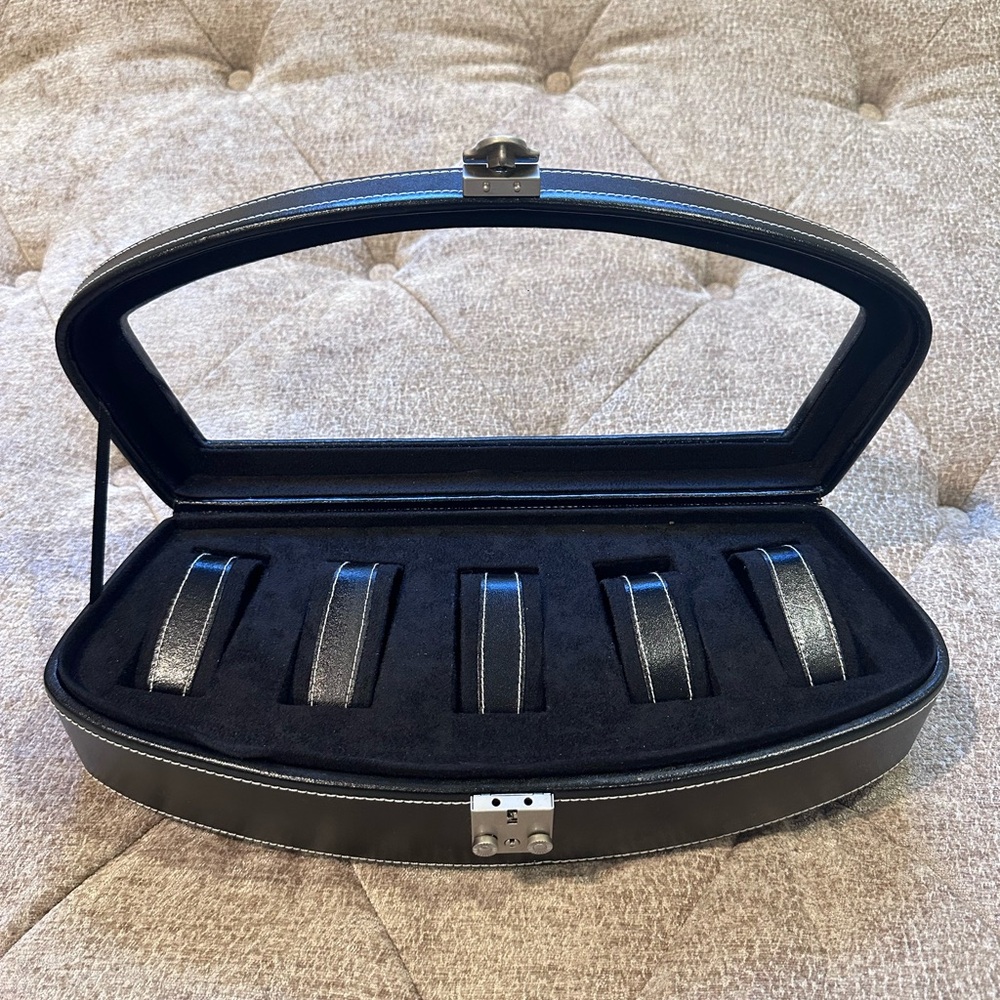 WOLF Black and Silver 5-Slot Watch Case